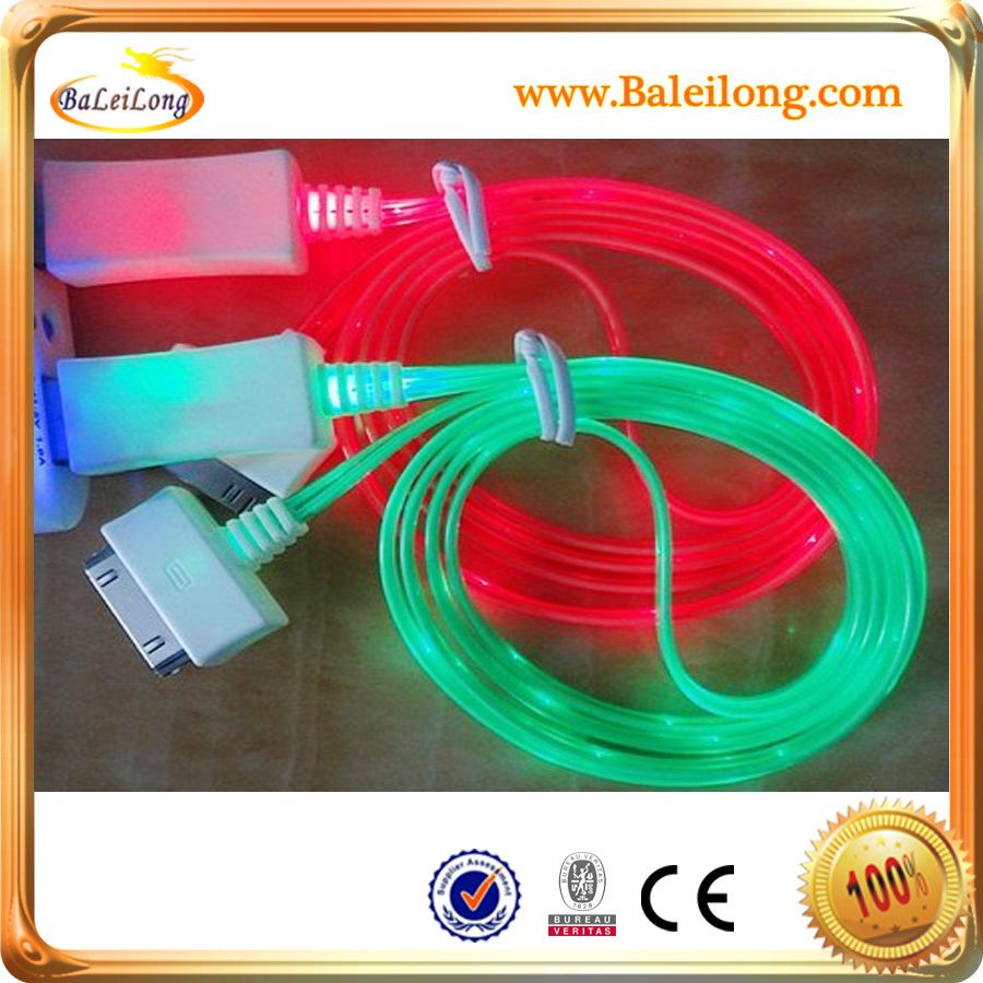 High quality Led USB cable for iphone4 for iPhone 5 led usb cable visible flashing cable for iphone
