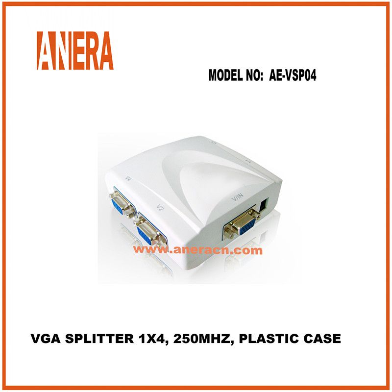 VGA SPLITTER 1X4, 250MHZ, PLASTIC CASE