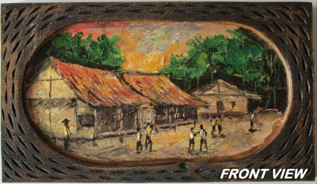 BEAUTIFULLY HAND PAINTED VILLAGE SCENERY ON WOOD