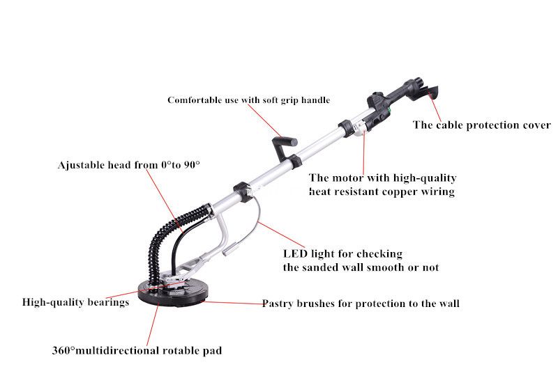 750W 225mm giraffe drywall sander  new with LED light, JHS-225C