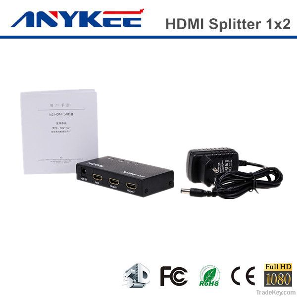 3D HD 1080P 1X2 1*2 2 ports HDMI splitter