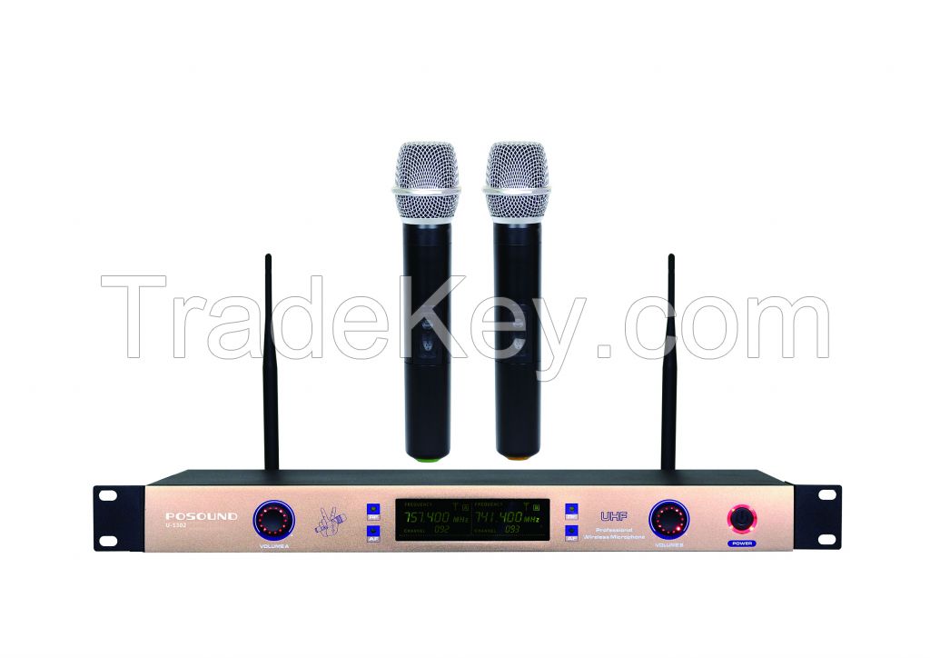 2 channels UHF wireless microphone system