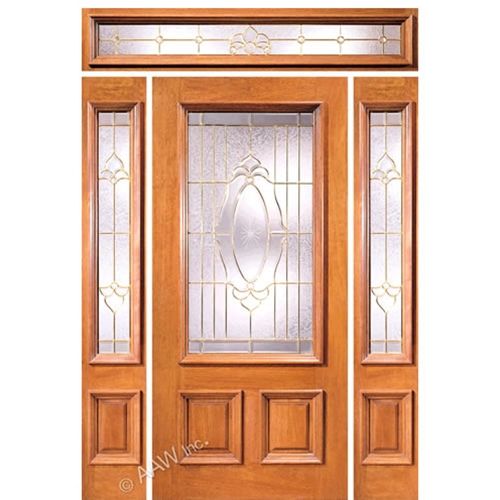 Glass Exterior Wooden Door With 2Sidelites and Transom