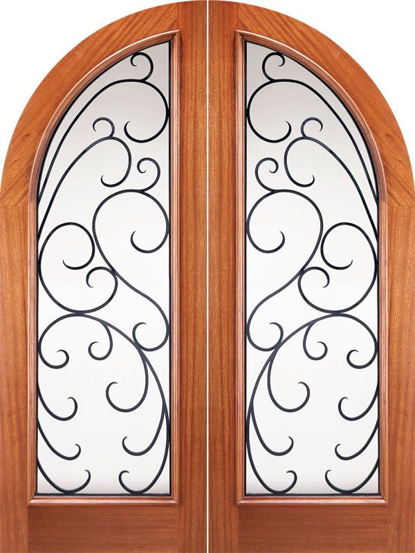 Round Top Design Wood Doors Glass Inserts