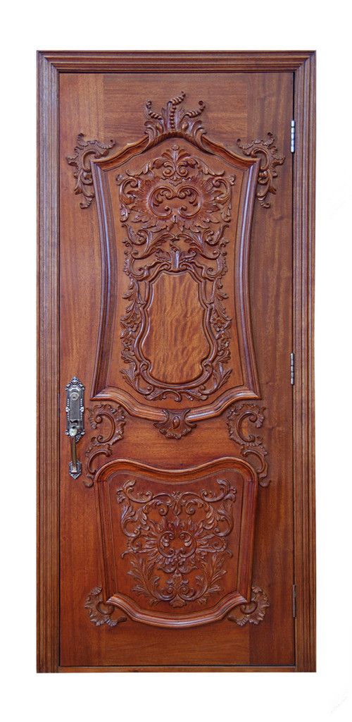 modern solid wood exterior door with decorative curving 