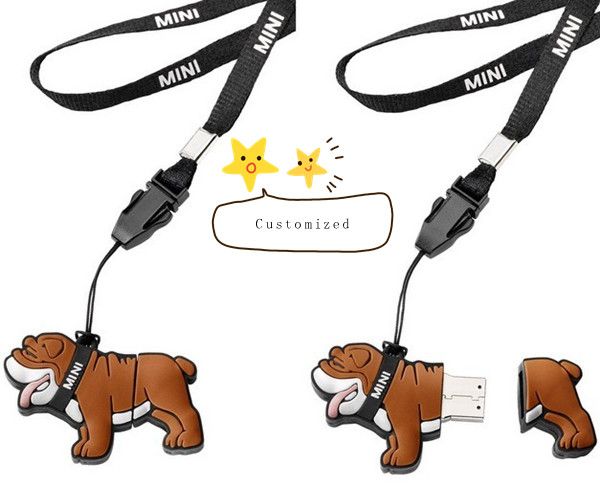 Custom logo novelty design rubber dog usb flash drive with lanyard