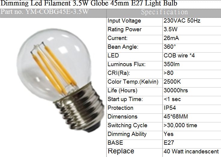 CE Dimming Led Filament  Light Bulb