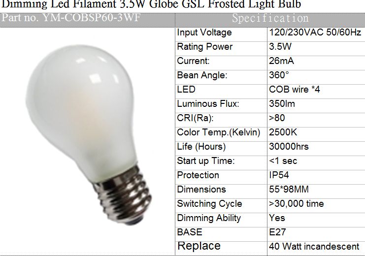 CE Dimming Led Filament   Light Bulb