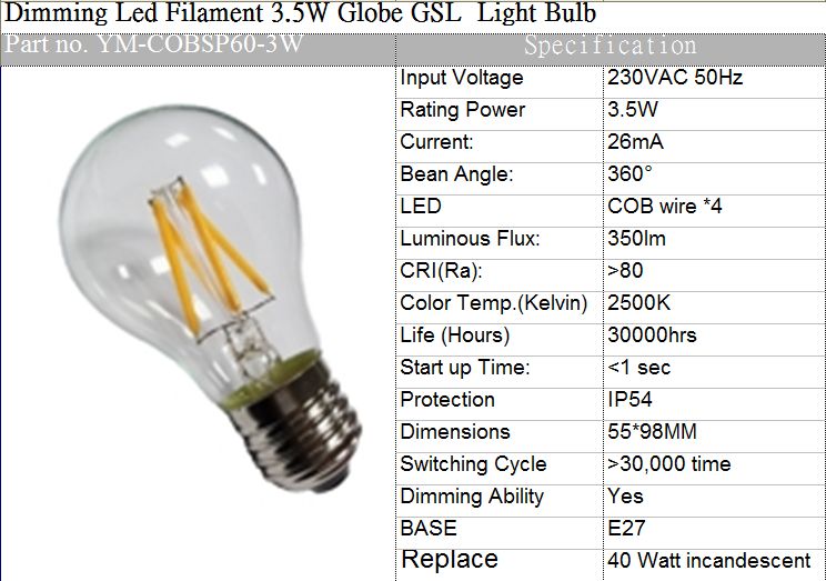 Dimming Led Filament  Light Bulb