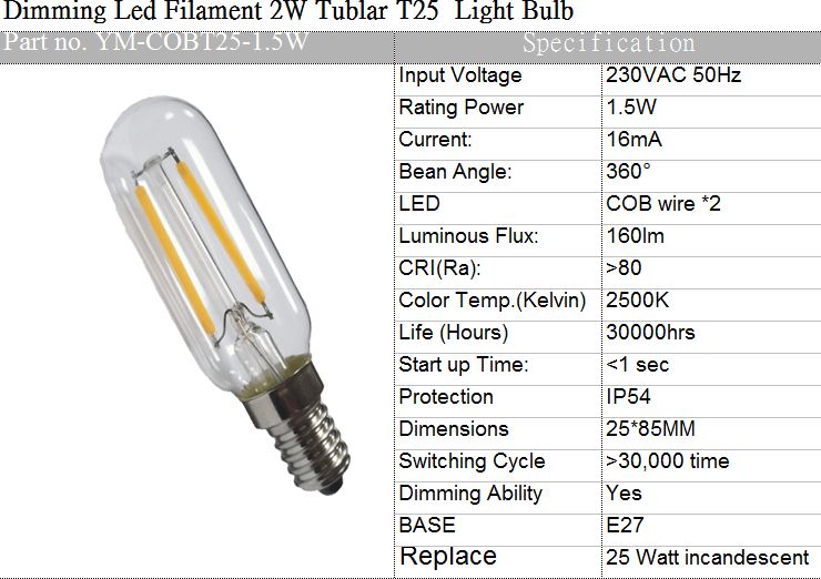 CE T25 Dimming Led Filament   Light Bulb