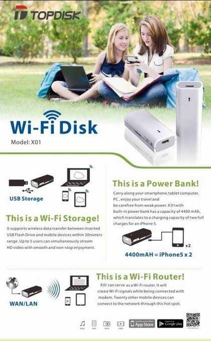 high quality WIFI power bank X01 4400 mAh