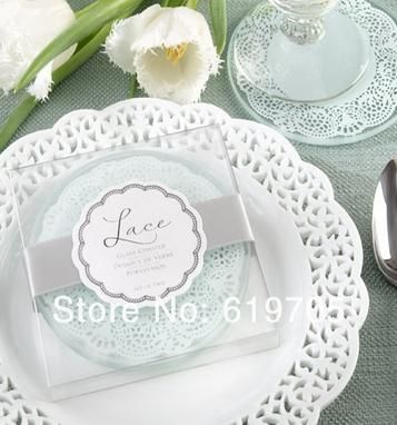 Exquisite Lace and Frosted Glass Coasters wedding favors lace glass coaster party favors