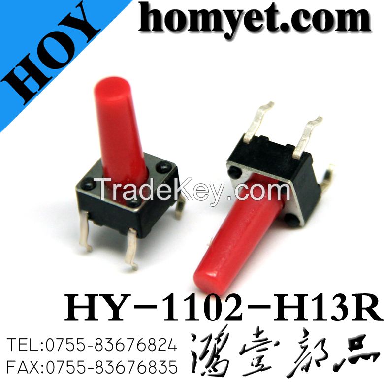 Tact Switch (HY-1102-H13R) 6*6*9mm in Red Button with Lengthen
