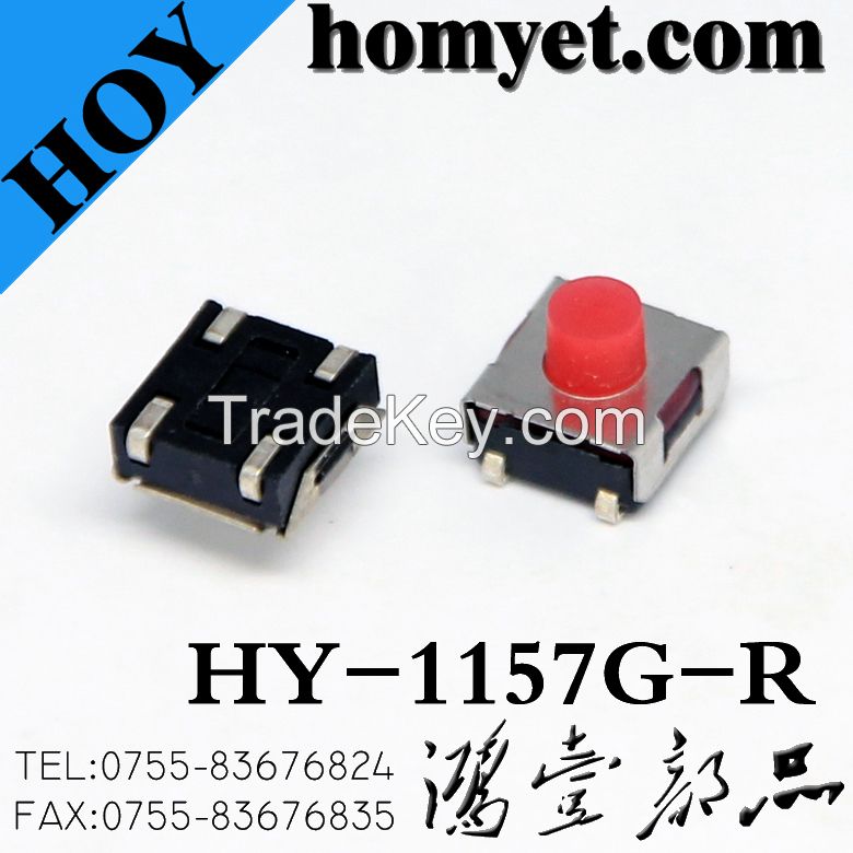China Factory Tact Switch with Red Round Button 6.2*6.2mm 4pin (HY-1157G-R)