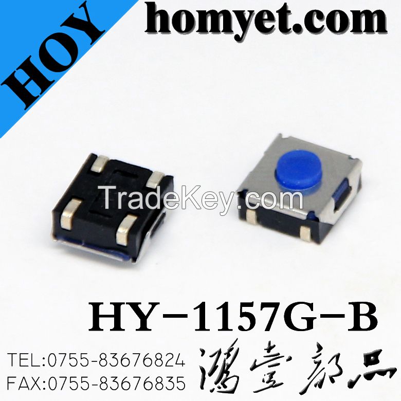 China Manufacturer SMT Tact Switch with 6.2*6.2mm Bule Button 4pin (HY-1157G-B)