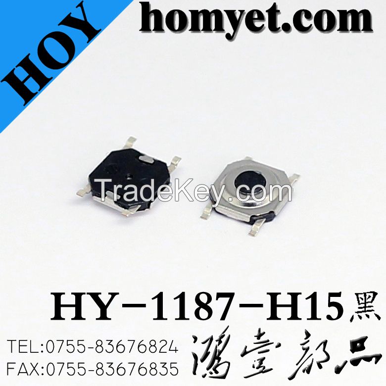 High Quality Tact Switch with 5.2*5.2*1.5mm Black Round Button Four Pin SMD (HY-1187-H15HEI)