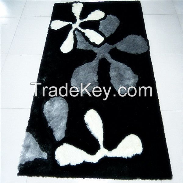White and black shaggy 3D carpet