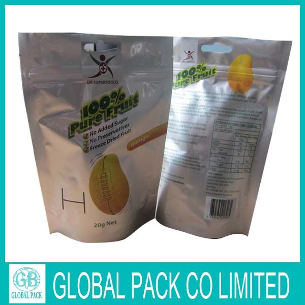 stand up aluminum foil dry fruits packaging bags with hooker