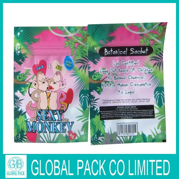 cheap price sexy monkey herbal potpourri bags/sexy monkey ziplock bags