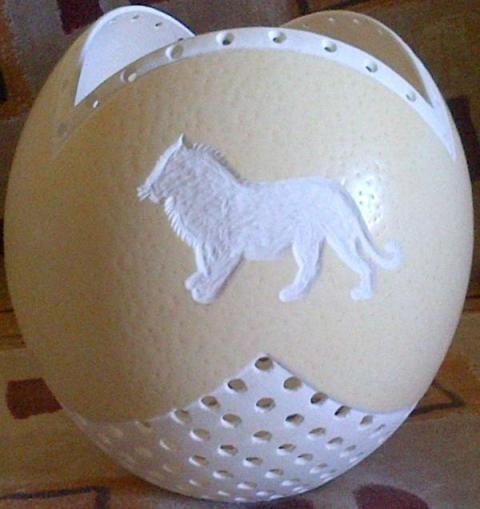 The Lion hand carved ostrich egg lamp shade