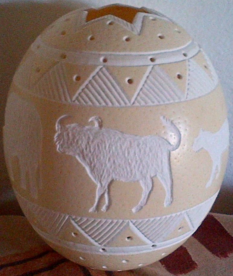 Big 5 hand carved ostrich egg lamp shade