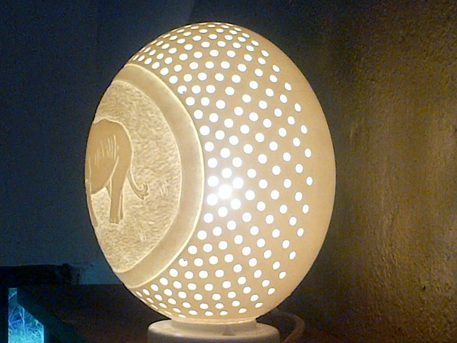 The Rhino hand carved ostrich egg lamp shade