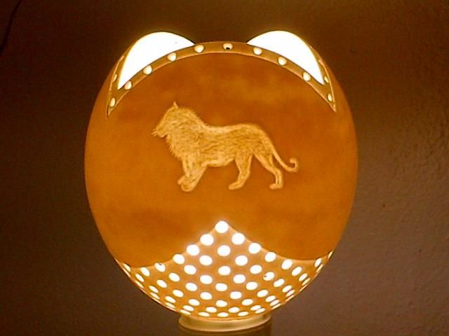 The Lion hand carved ostrich egg lamp shade