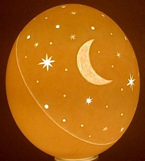 Half night sky hand carved ostrich egg lamp shade