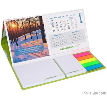 Promotional desk calendar with sticky notes