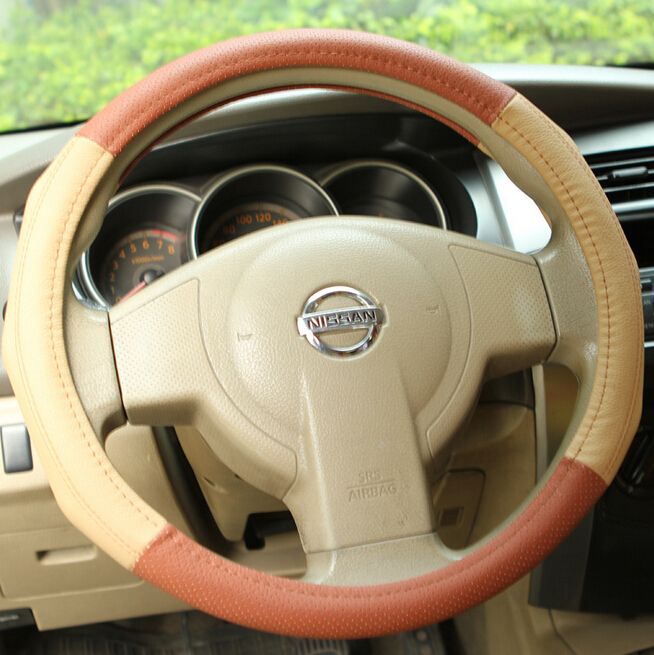 Brown & Beige Car Steering Wheel Cover Eco-friendly Microfiber Material