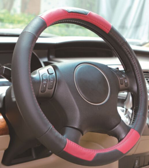 Hot Sale Black &amp; Red Leather Car Steering Wheel Cover