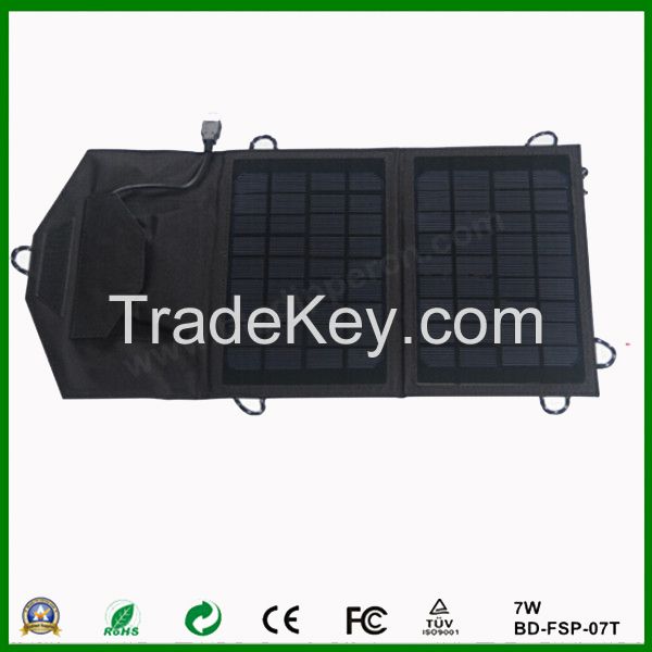 7w outdoor folding solar charger for mobile phone/tablet pc etc.