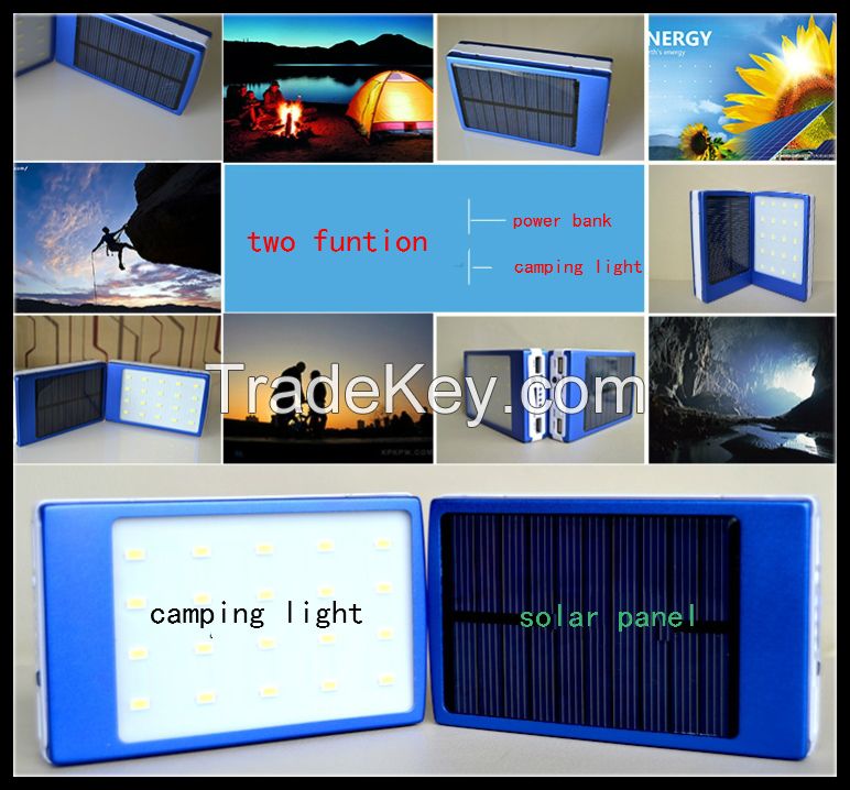 Solar power bank with true capacity 10000mah and 10W LED light