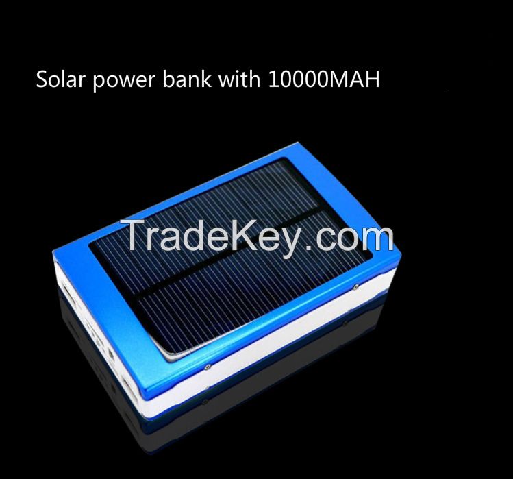 Solar power bank with true capacity 10000mah and 10W LED light