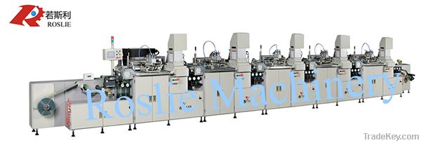 Five color roll-to-roll screen printing machine