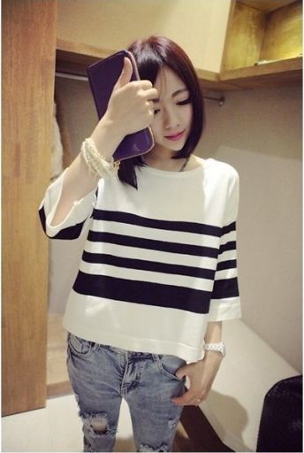 2014 Fashion Stripe Loose Knitting Shirt