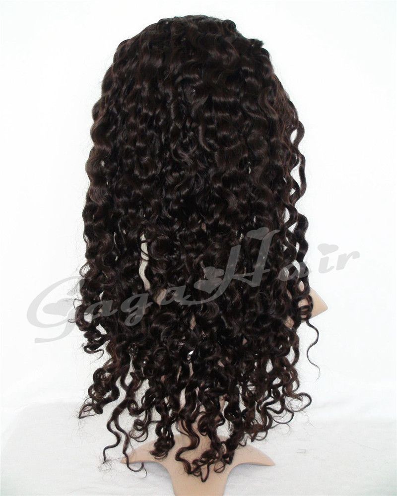  	Free Shipping!Queen Hair Products Deep Wave 2# Natural Black 10''-24'' Brazilian Virgin Hair Full Lace Wigs Free Shipping Cheap