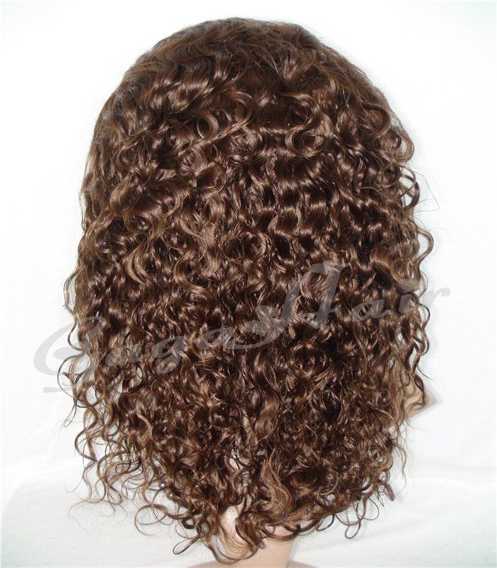 Free Shipping Brazilian Full Lace Wigs Virgin Human Hair with Baby Hair 4# Curly Cheap Human Hair Wigs Virgin Full Lace Wigs
