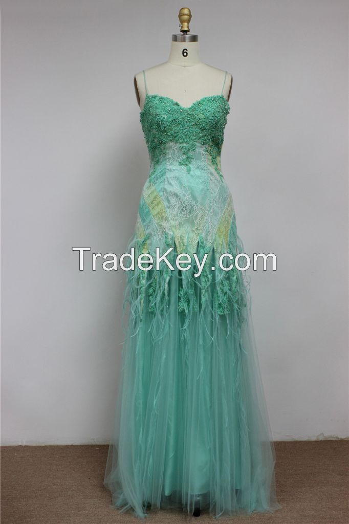 K2003 Srapless Sweetheart Beaded Long Chiffon Tulle Lace Prom Dress