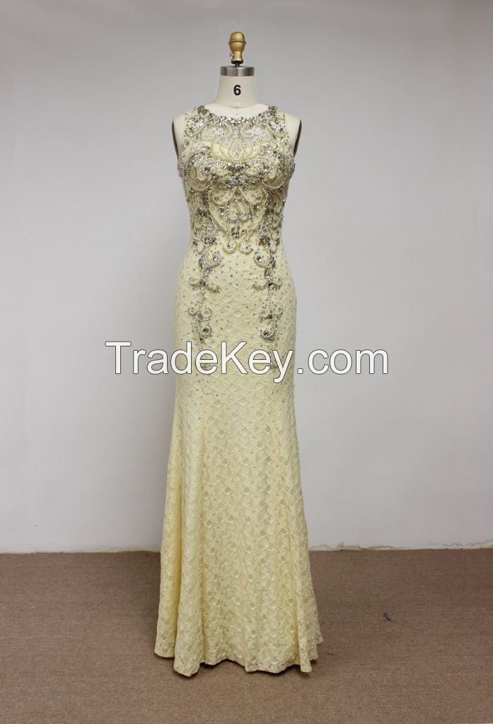 K2004 Sleeveless Lace Chiffon Beaded Evening Dress