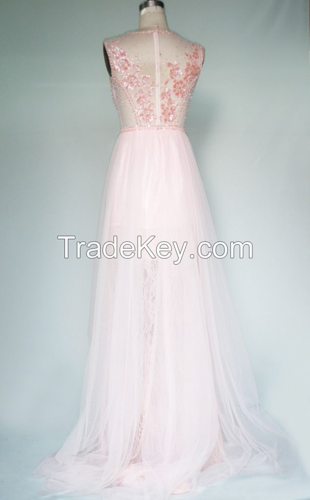 HY1005 New Arrival Sexy Strapless Beaded Chiffon Tulle Evening Prom Dress