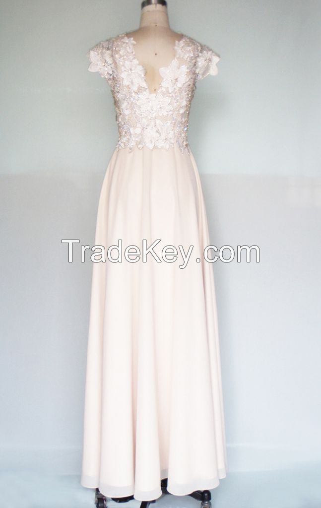 HY1003  New Arrival Luxury Beaded Embroidery Chiffon Formal Evening Dress