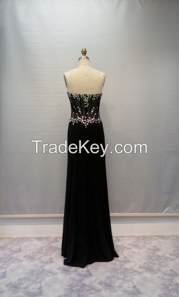 Y034 New Arrival Luxury Strapless Sweetheart Beaded Sheer Chiffon Formal Evening Dress