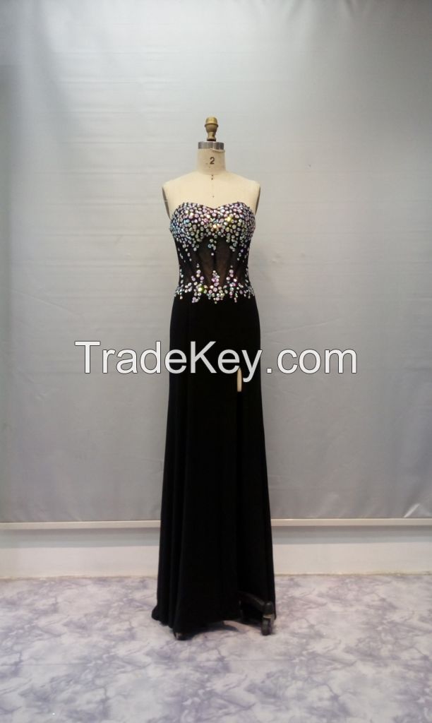 Y034 New Arrival Luxury Strapless Sweetheart Beaded Sheer Chiffon Formal Evening Dress