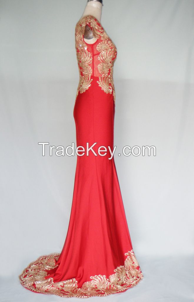 HY1007 Luxury Beaded Embroidery Chiffon Silk Prom Evening Dress