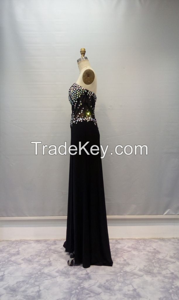 Y034 New Arrival Luxury Strapless Sweetheart Beaded Sheer Chiffon Formal Evening Dress