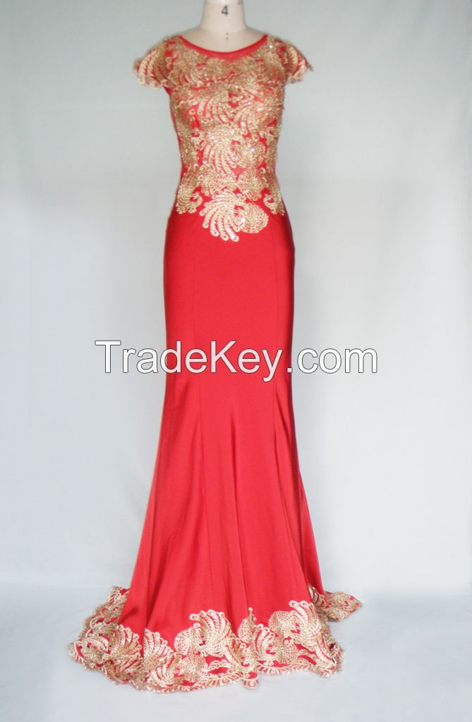 HY1007 Luxury Beaded Embroidery Chiffon Silk Prom Evening Dress