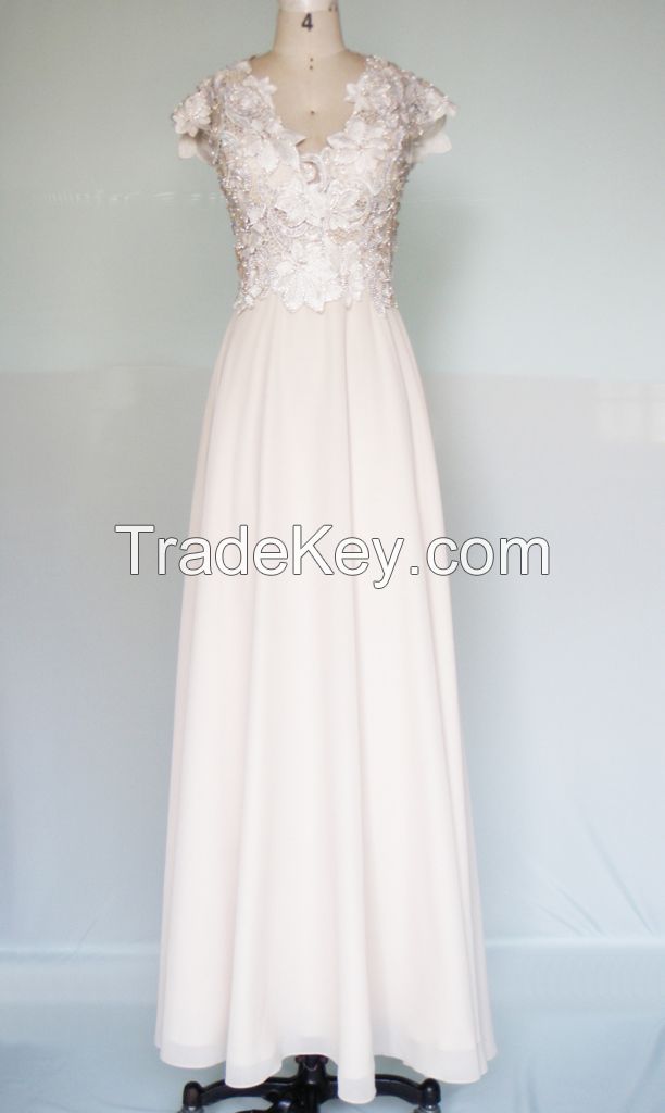 HY1003  New Arrival Luxury Beaded Embroidery Chiffon Formal Evening Dress
