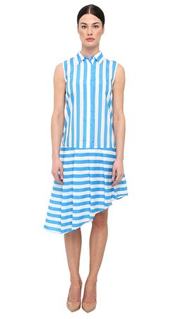 2014 YYH  Asymmetrical hem long Striped sleeve crep dress