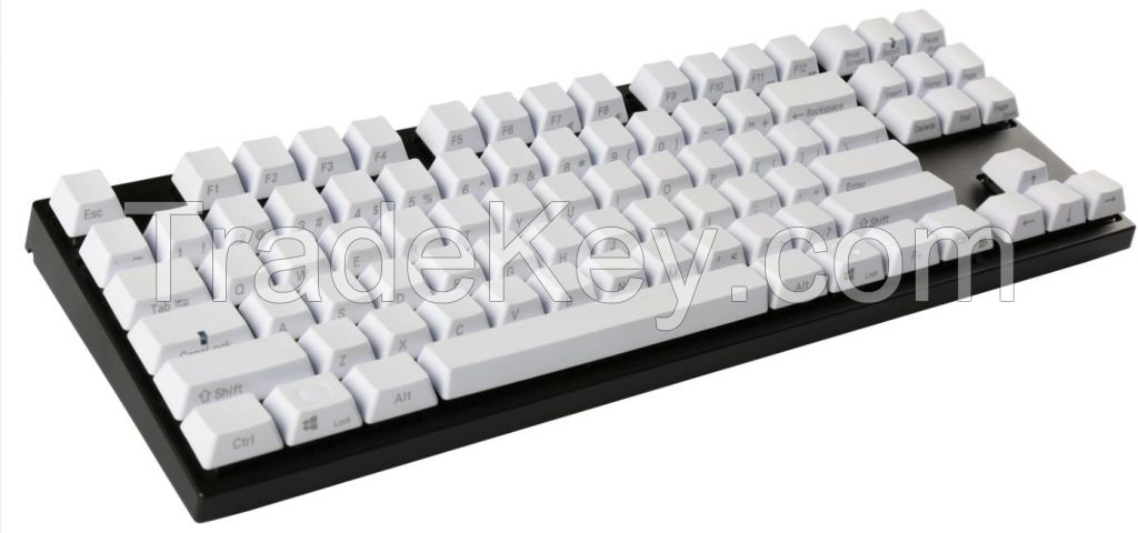 87 key customized high-end gaming keyboard mechanical keyboard white thick PBT keycaps, laser printing,black cases, with LED lights, with USB cable